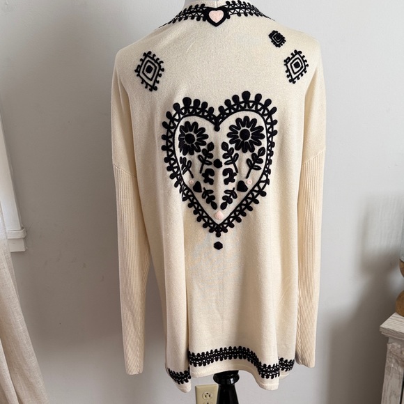 Johnny Was The Drape Cardigan XL Cashmere Silk Cream Open-Front Black Embroidery - Picture 4 of 8